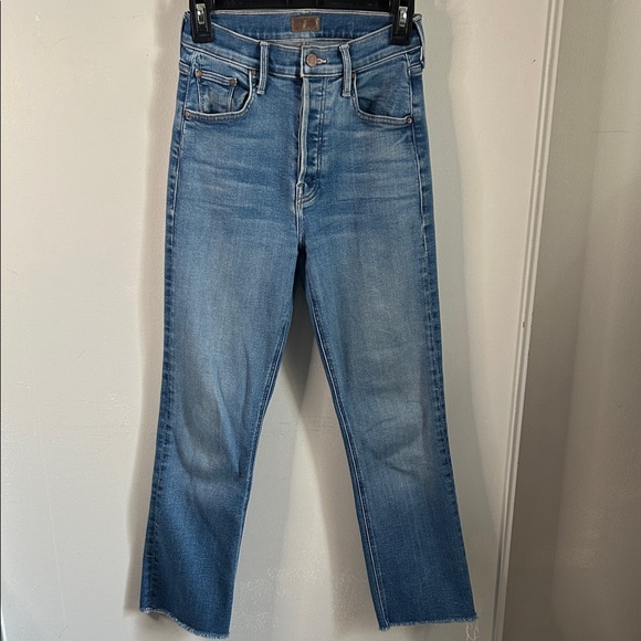 MOTHER Denim - MOTHER The Tripper Ankle Fray Blue Stretch Denim Straight Leg Jeans